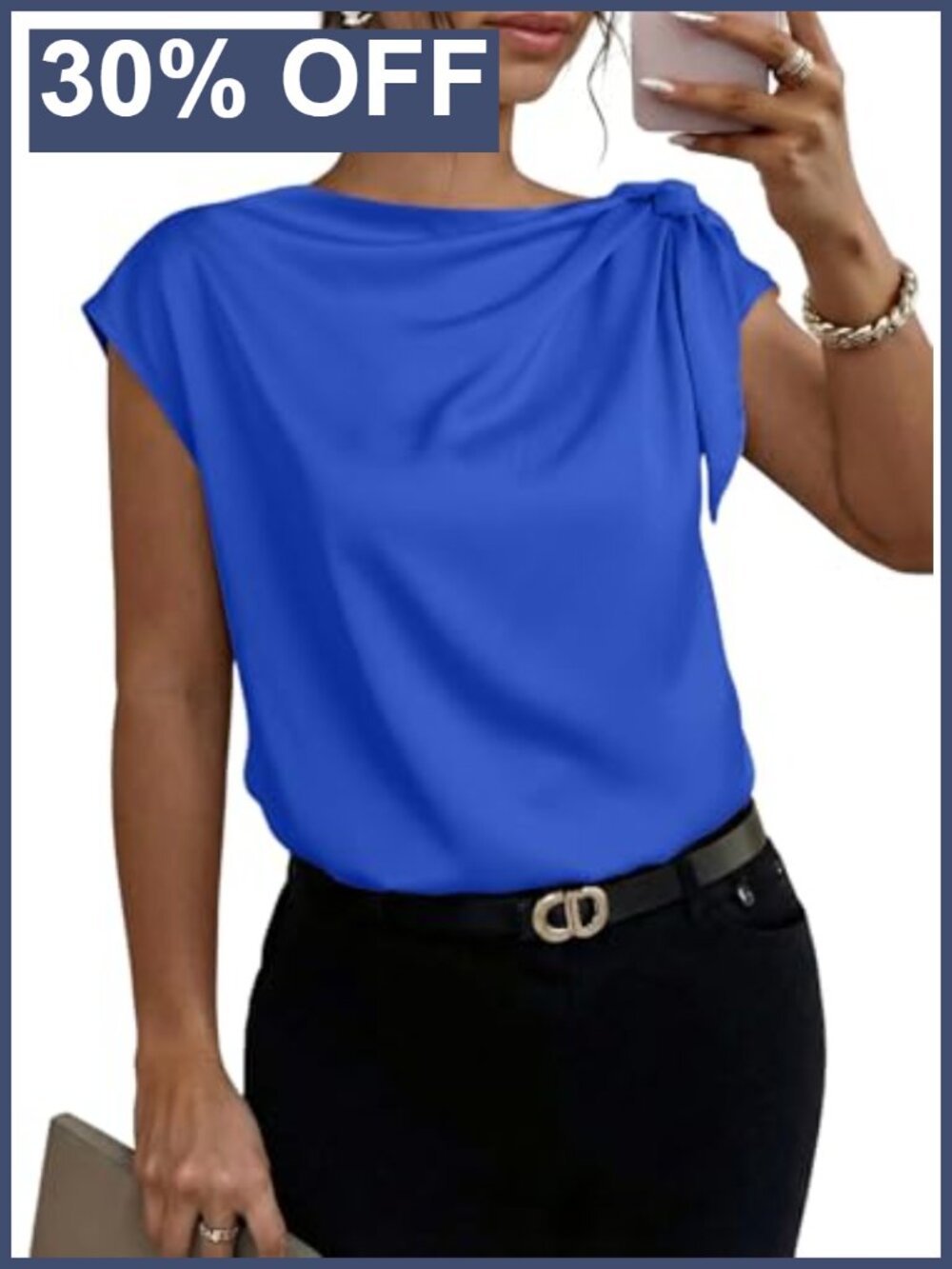 Women's Satin Blouse Cowl Neck Short Sleeve Dressy Casual Work Top